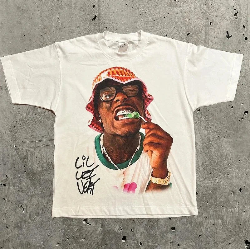 American Trendy Hip Hop Street Style T-Shirt Unisex Celebrity Portrait Print Tee Kanye Photo Top Plus Size Clothing Adult/Kids