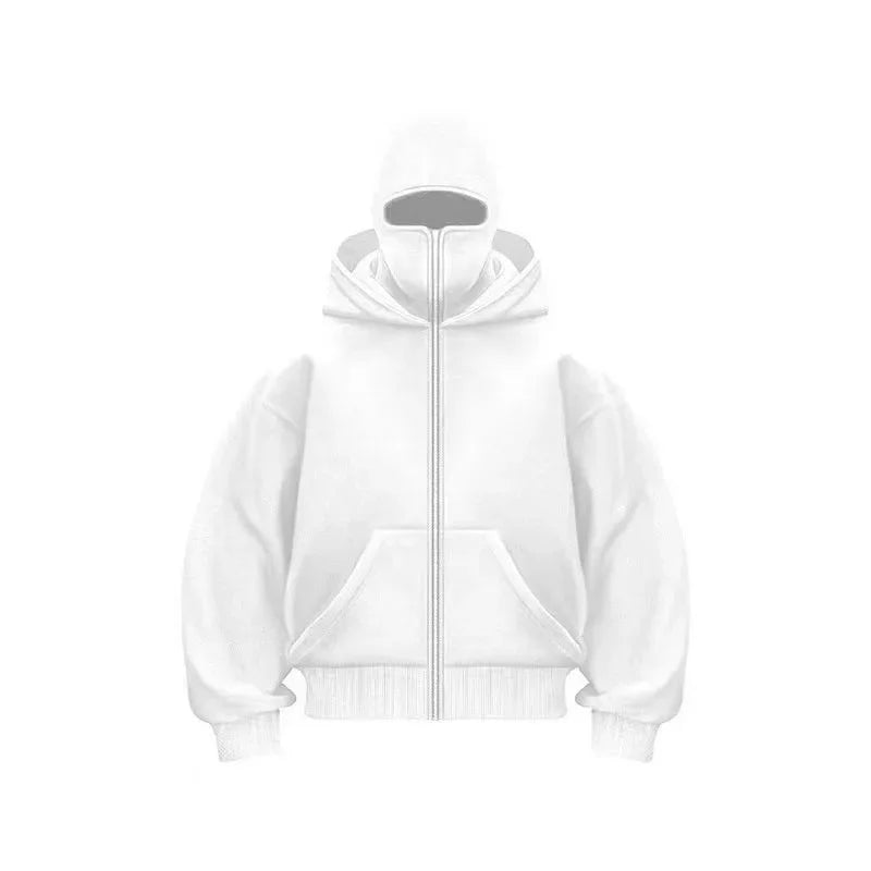 Men and women Balaclava Y2K Gothic Harajuku winter new item double hooded sweatshirt men's hooded mask zipper sportswear