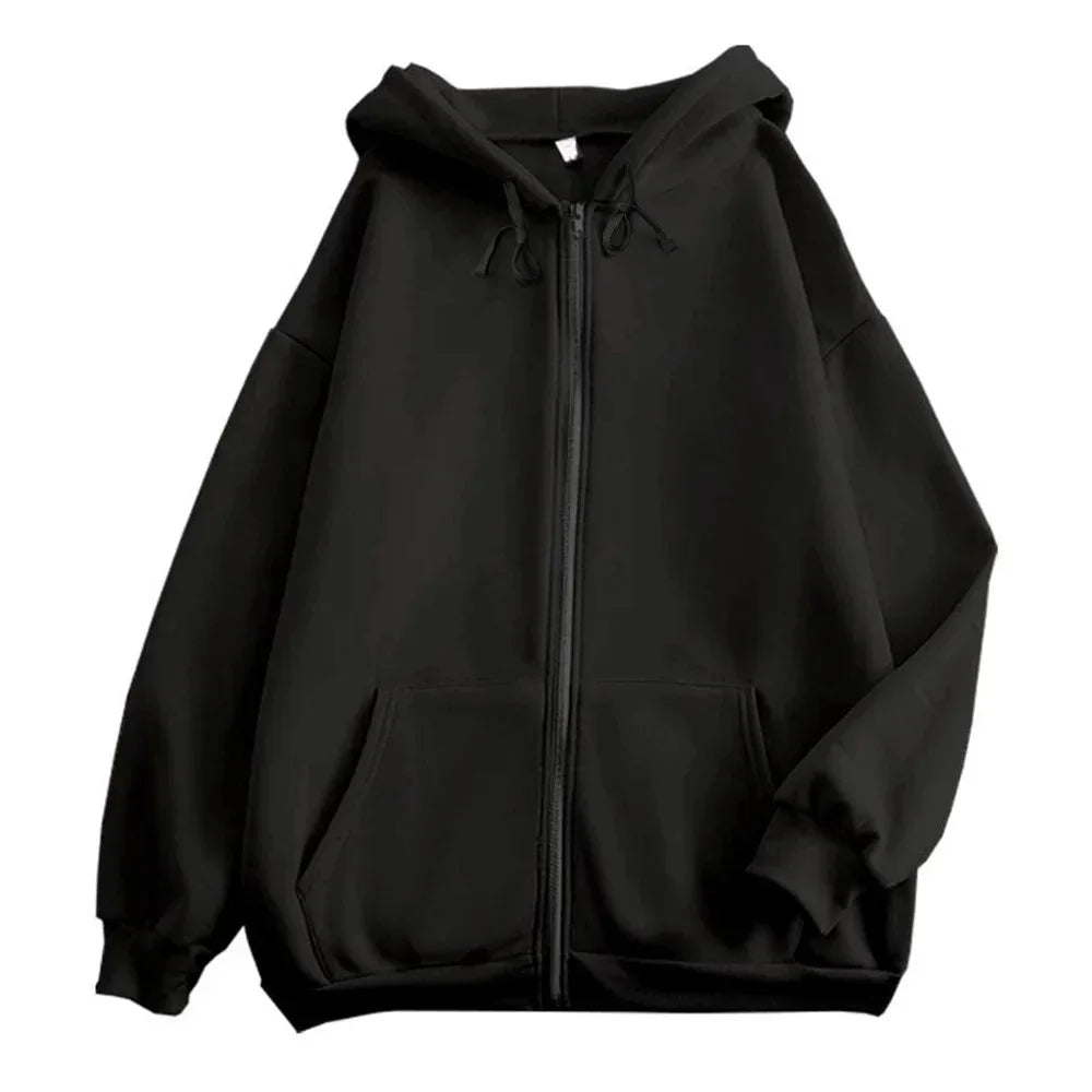 High Street Hoodie Men Solid Color Zip Up Long Sleeve Loose Jacket Coats Casual Hooded Sweatshirt Y2K Fashion Outdoor Clothes