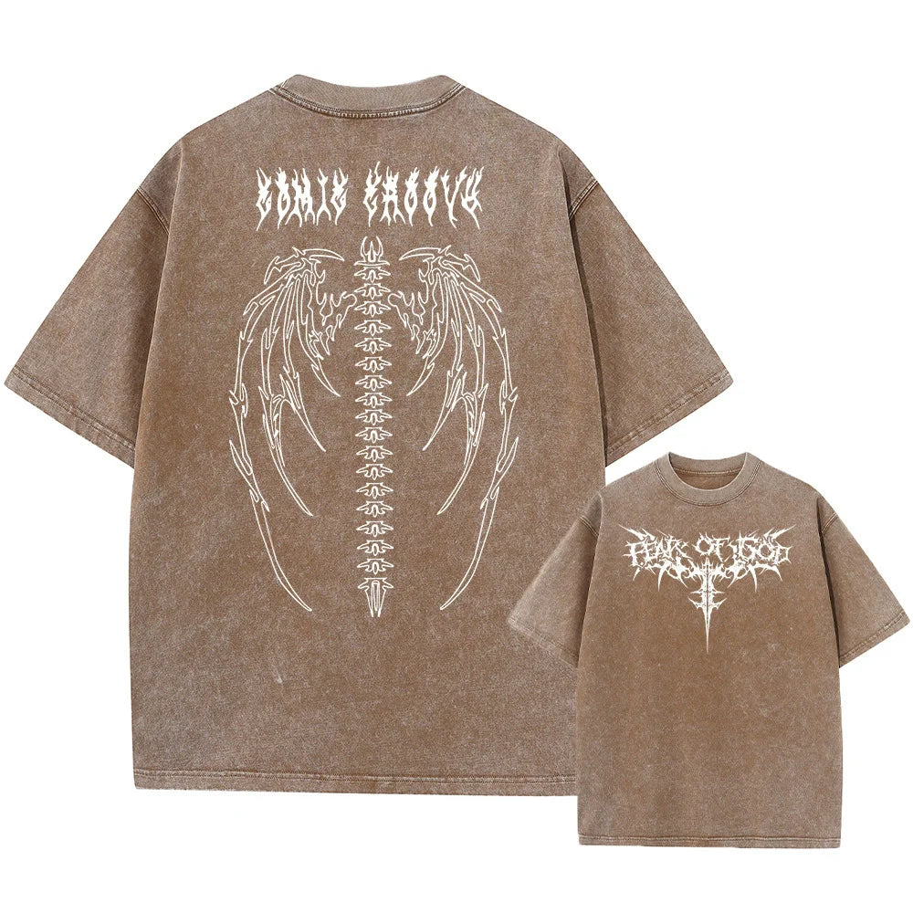Oversized Printed Tshirts Men Gym Vintage Heavyweight T Shirts Cotton Workout Acid Wash Baggy Tees Street Fashion Tops Unisex