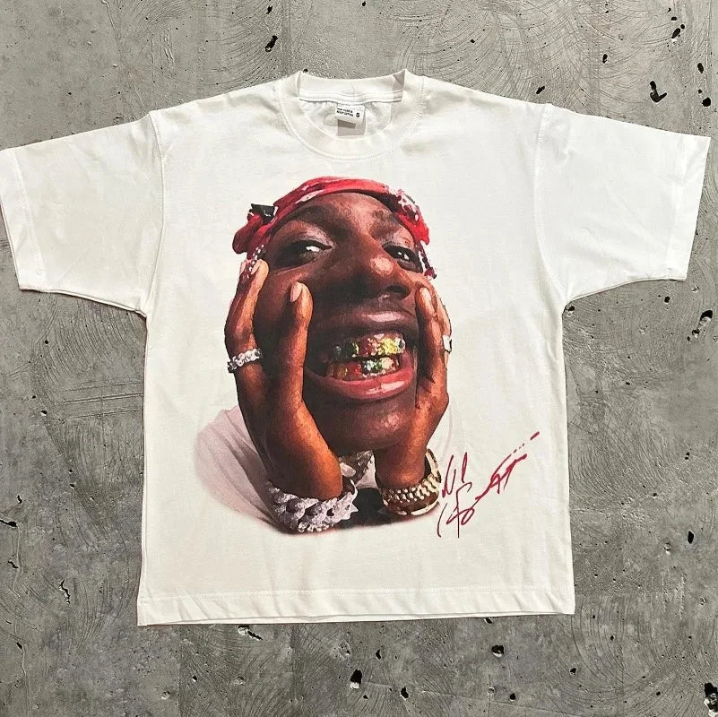 American Trendy Hip Hop Street Style T-Shirt Unisex Celebrity Portrait Print Tee Kanye Photo Top Plus Size Clothing Adult/Kids